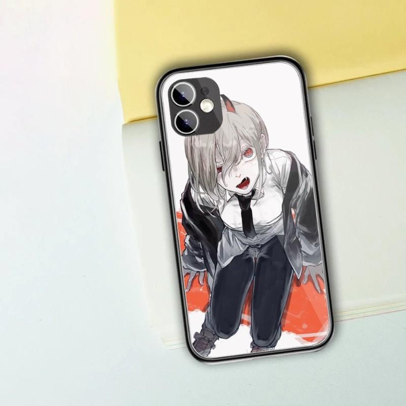 Cartoon Anime Chainsaw Man Phone Case For IPhone 13 12 11 XS X 8 7 6 Plus Mini Pro Max SE 2022 Black PC TPU Glass Phone Cover