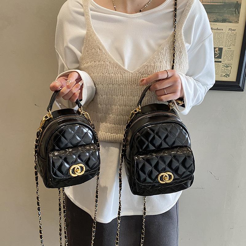 Rhombus chain backpack women s fashion niche design casual Korean version student shopping lightweight mini travel backpack Small style чёрный