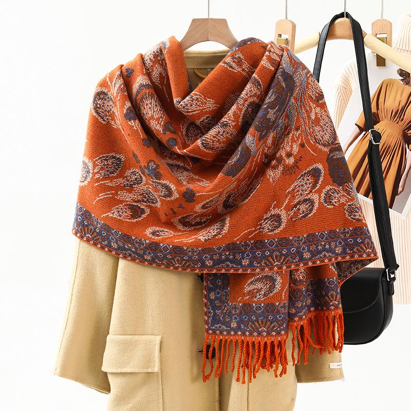 Ethnic Style New Cashmere Feel Scarf Shawl Women's Foreign Wear Travel Warm Autumn and Winter Scarf Shawl