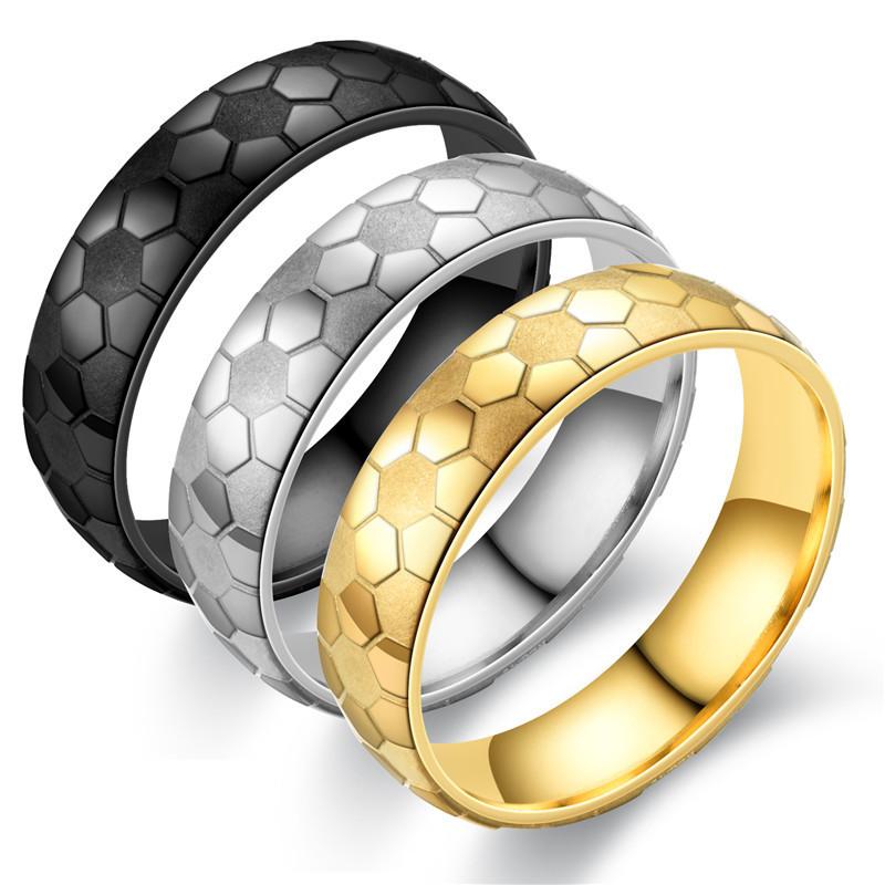 1Pc Fashion Accessories Football Pattern Design Titanium Steel Fashion Ring