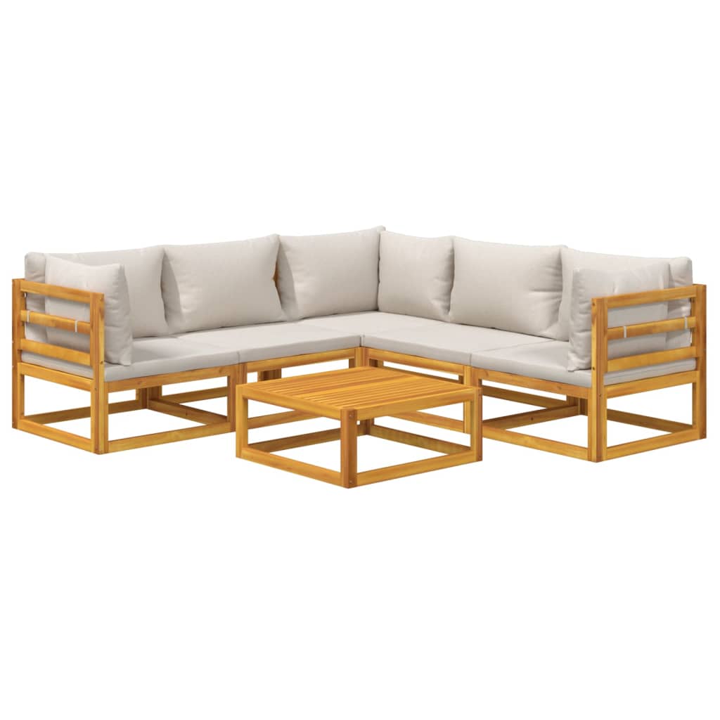 Vidaxl 6-Cz. Garden Lounge Set, Light Grey Cushions, Wood
