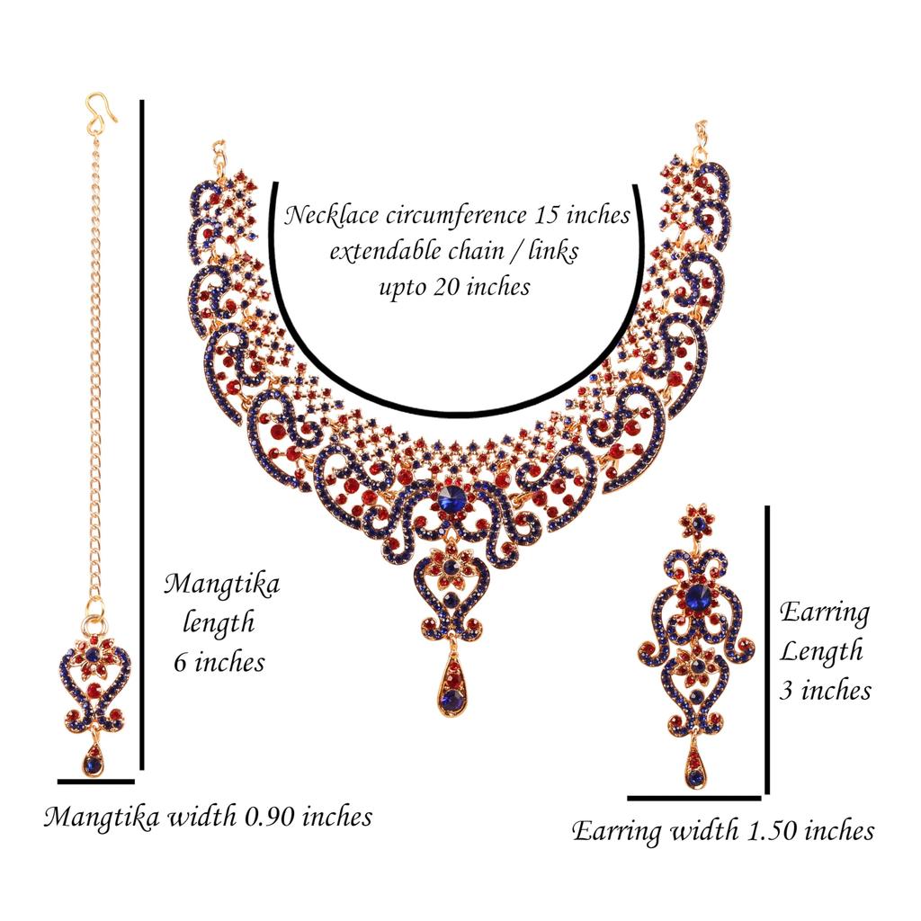 Touchstone Indian Jewelry Set for Women, Bollywood Gold Jewelry, Wedding Outfit Necklace Set, Earrings, Bridal, Maang Tikka Fancy Costume, Girls' Big