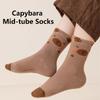 5Pairs Cartoon Capybara Print Mid-Tube Socks Breathable Soft Casual Socks Unisex Autumn Winter Coffee Keep Warm Mid-Tube Socks