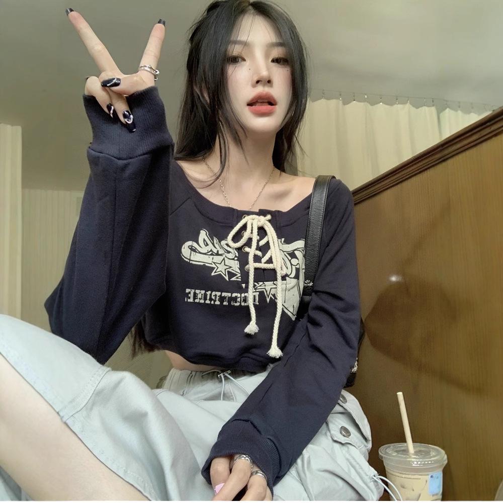 2025 Vintage Korean Letter Print Loose Sweatshirt for Women – Long Sleeve, Spring Style