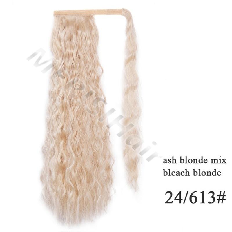 Corn Wavy Long Ponytail Synthetic Hairpiece Wrap On Clip Hair Extensions Ombre Ponytail