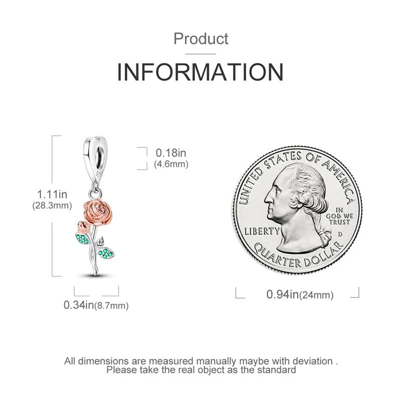 Exquisite Fine Rose Leaf Flowers Pendant Copper Plated Bead Fits Genuine Charm Bracelets Jewellery Gift For Women