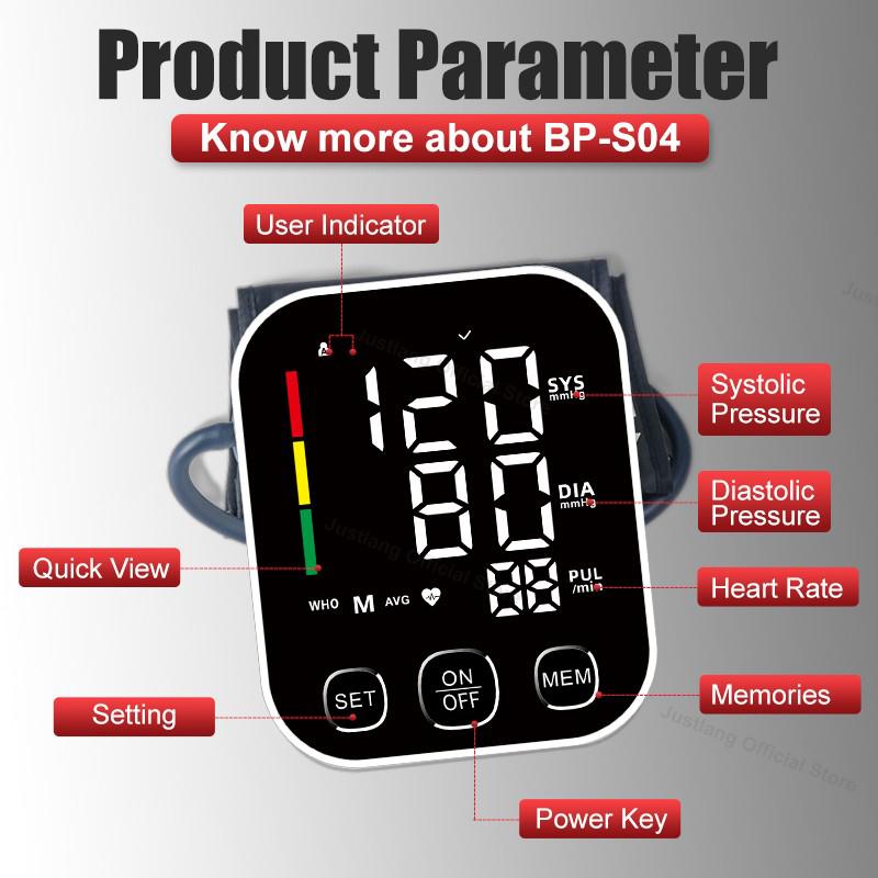 Voice Arm Tonometer Medical Blood Pressure Monitor Heart Rate Sphygmomanometer Digital Upper Tensiometers Meter Cuff