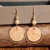 Vintage Wooden Round Disc Earrings Niche Design Sense Cork Patchwork Dangle Earrings Fashion Ear Accessories For Women
