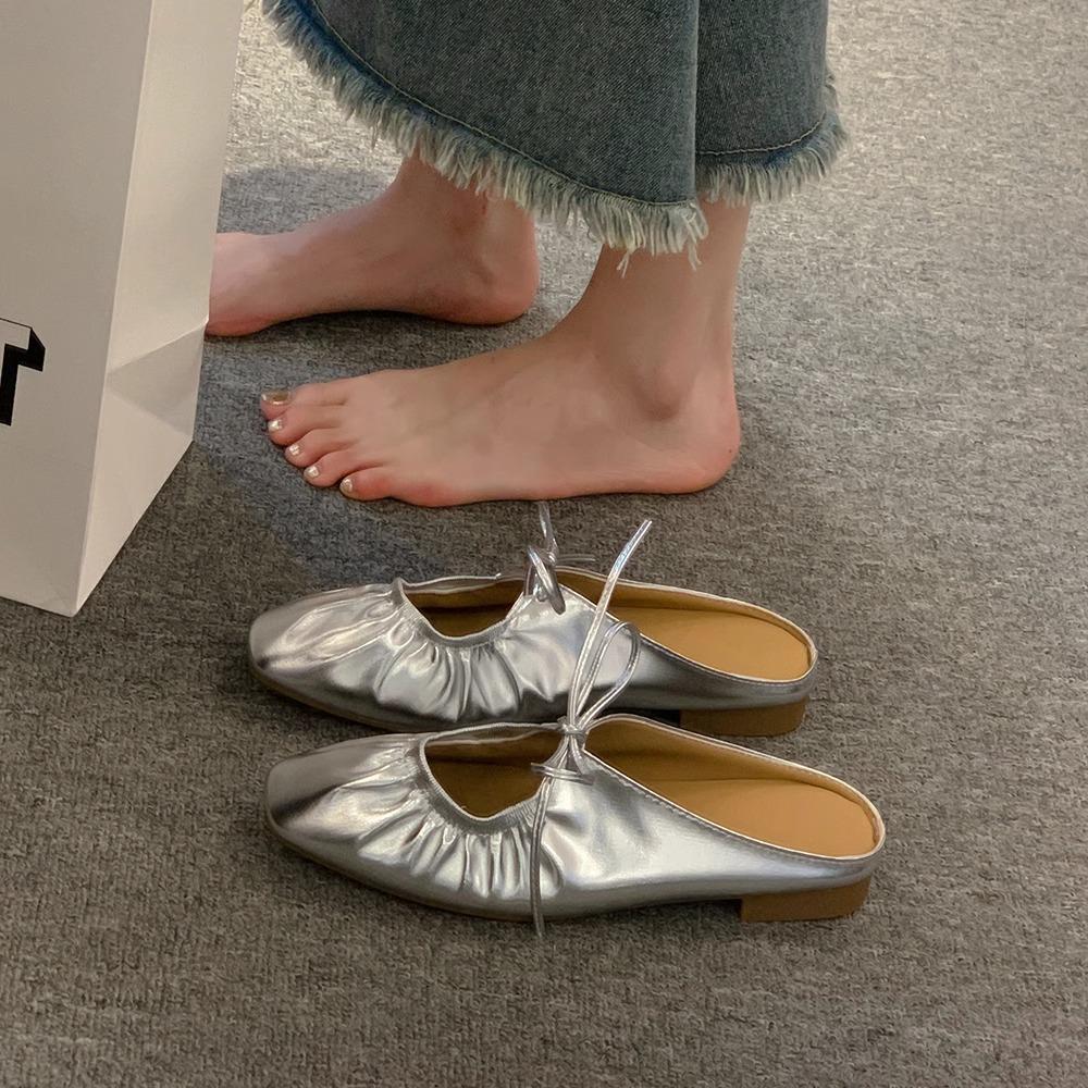 French retro silver baotou half slippers women's summer sandals 2025 gold soft flat bottom Muller soft bottom women's models