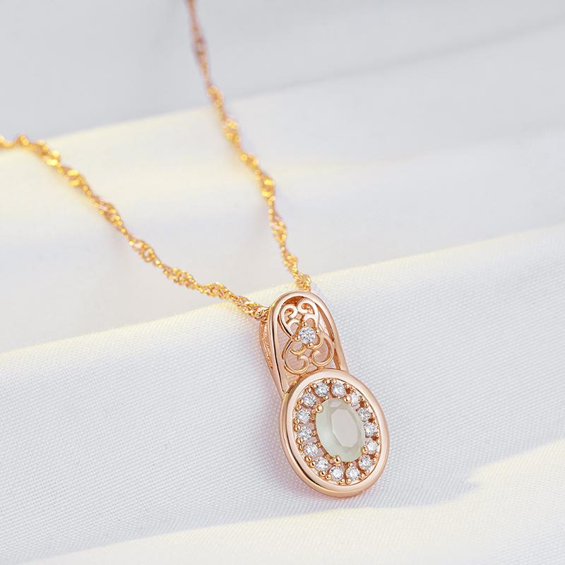 Neue ovale Smaragd-Anhänger-Halskette Luxus Natürlicher Zirkon Mit Roségoldfarbener Blume Ethnische Hochzeit Täglicher Schmuck