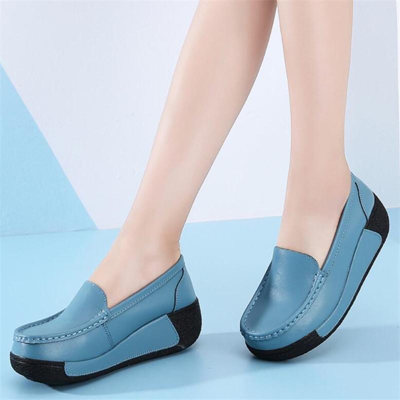 Fashion New Fashion Casual Women's Shoes Flat Genuine Leather White Nurse Shoes Women Platform Wedges Shoes