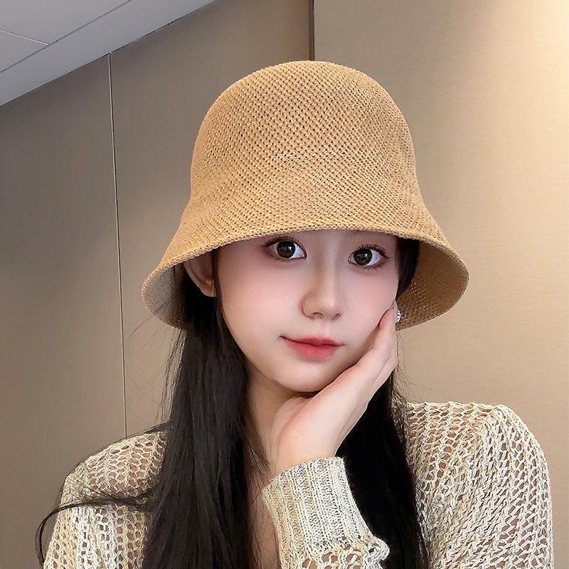 Straw Temperament Bucket Hat Women's Plain Face Versatile Face Covering Sunscreen Hat Spring and Summer Travel UV Protection Basin Hat