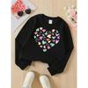 European Sizes Colorful Hearts Love Design Girls' Fashionable Crewneck Sweatshirt, Western Top, Children's Long Sleeved Casual Tee