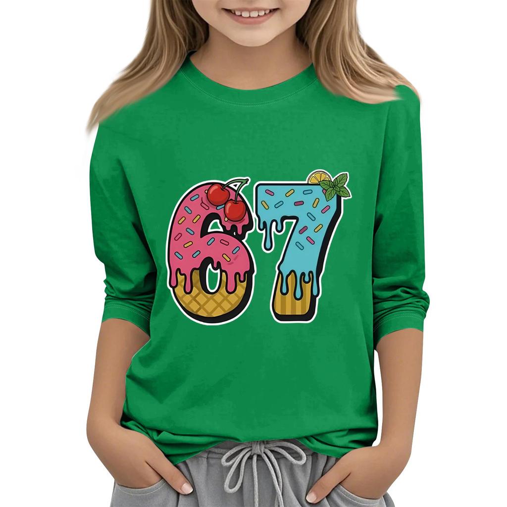 Moda dziecięca Koszulka z rękawem trzy czwarte z okrągłym dekoltem z nadrukiem Casualowa