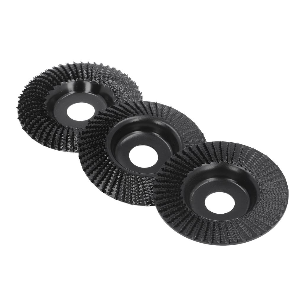 3Pcs Wood Carving Disc Set Woodworking Angle Grinder Grinding Wheels Carbon Steel 100mm Dia 22mm ID Black
