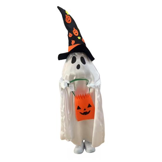 Halloween Trick or Treat Ghost Decoration Light Up White Ghost with Candy Bucket 3ft Front Porch Standing Ghost for Outdoor Yard Lawn Decor