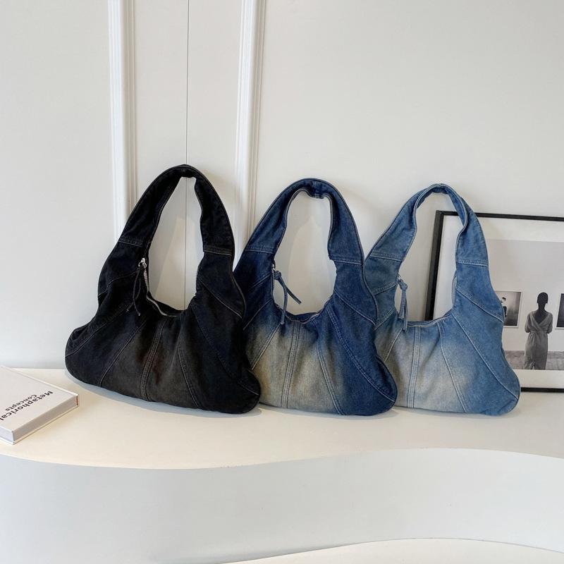 Vintage Denim Armpit Bag for Women Versatile Korean Design Dual Shoulder Bag