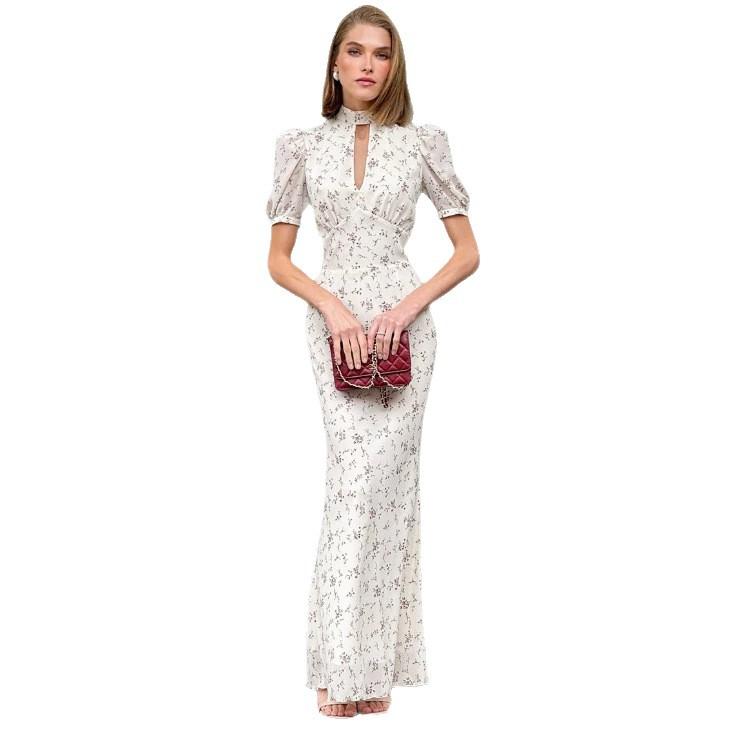Frühling und Sommer neue europäische und amerikanische Mode Blumenkleid Damen High-End-Gefühl tiefer V-Ausschnitt Kleid Temperament elegant