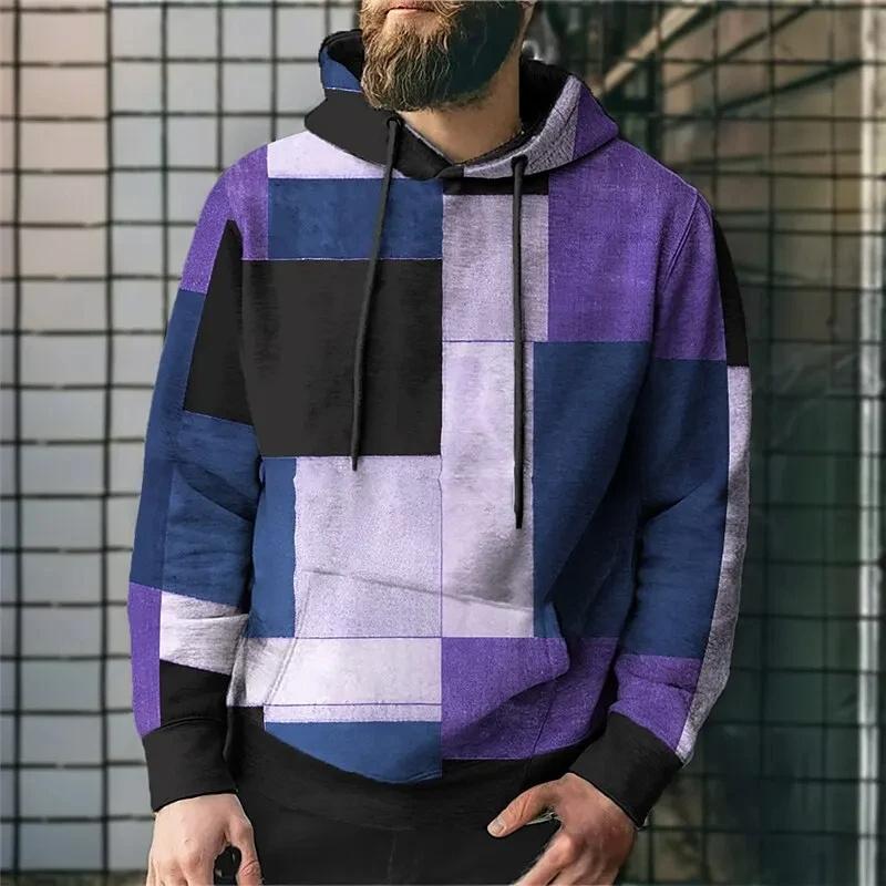Simulationsnähte Karomuster 3D-gedruckte Kapuzensweatshirts für Herren Colorblock-Pullover Street Unisex-Oberteile Unisex-Hoodies