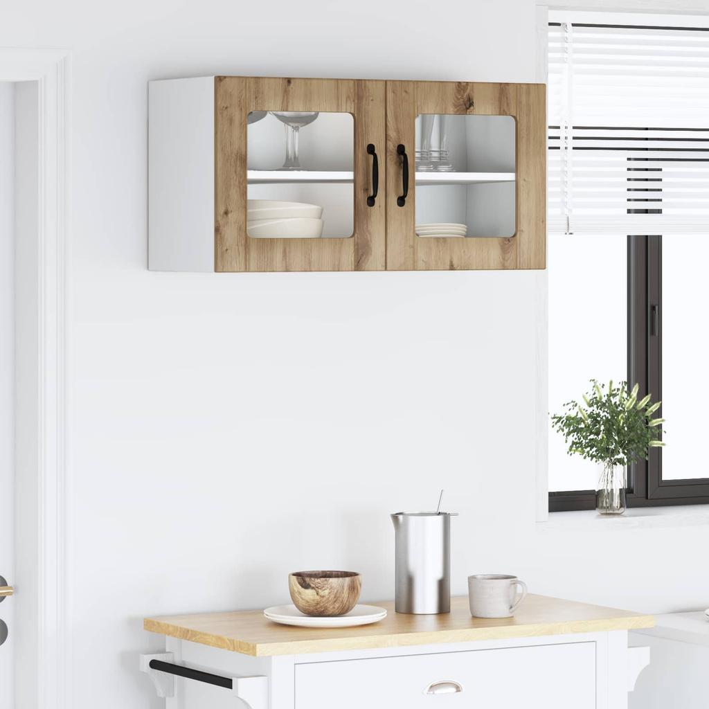 Wall Mounted Glass Cabinet PORTO Artisan Oak 80 x 31 x 40 cm