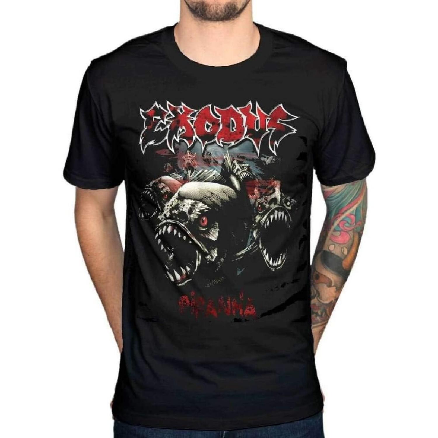 Exodus Piranha T-Shirt Blood in Blood Out Goat Demon Horned, Black, Large S
