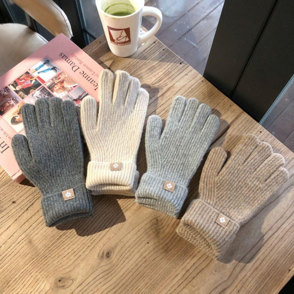 1 pair Wool Knitting Knitting Gloves Five Finger Cycling Driving Gloves Full Finger Mittens  Winter