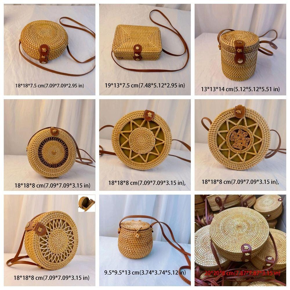 Ethnic Style Rattan Weave Bag Bohemian Round Crossbody Bag Retro Beach Bag  Picnic