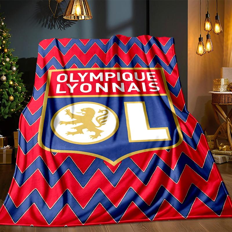 Lyonnais Football Crest Blanket Lightweight Ideal Bedding Blanket Perfect for Travel, Camping, Living Rooms, Offices, Sofas, Fan Christmas Gift