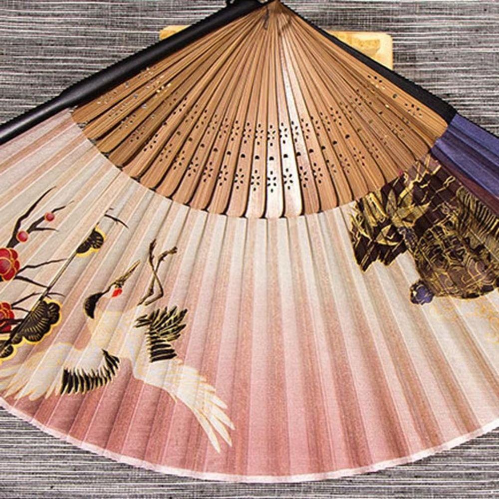 Silk Fabric Handheld Folding Fan Bamboo Handle Silk Hand Fan Elegant Folding Hand Fan  Gift Giving