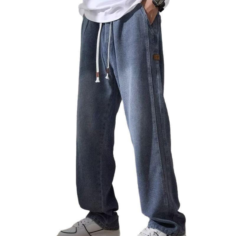 Spring and Autumn Star Pattern Jeans Men's New Straight Loose Trend American High Street Casual Long Pants
