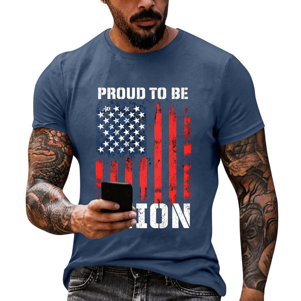 Men's Loose Fit Short Sleeve Casual T Shirt Labor Day Printed Graphic Tee Crew Neck Comfortable Top for Everyday Wear