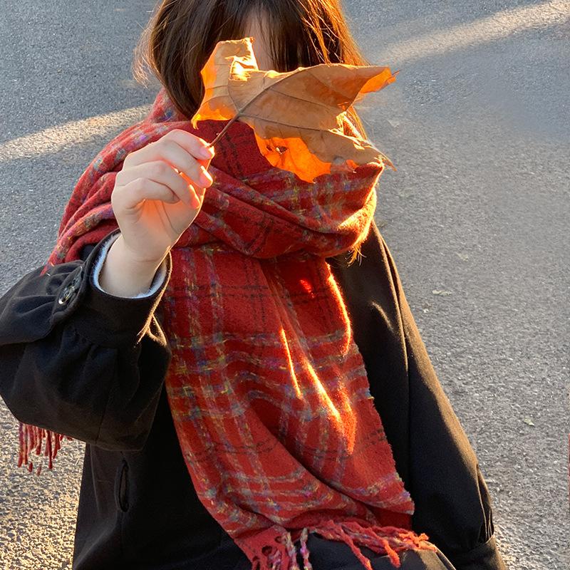 Red Striped Scarf for Women Winter Atmospheric Retro Autumn Winter Neck Warmer Couple Warm