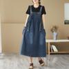 Plus Size Women's Autumn Denim Suspender Skirt - Mid-Length Sleeveless Dress