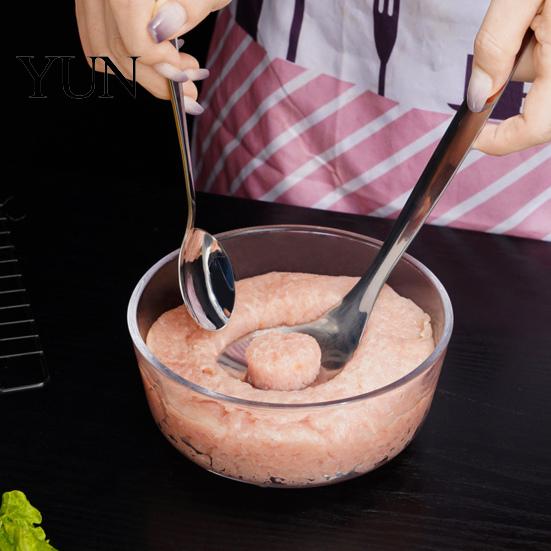 Manual Meatball Shaper Stainless Steel Maker Spoon, Ergonomic Long Handle Utensils, Non-Stick Professional Oval Leak Design Kitchen Tool for