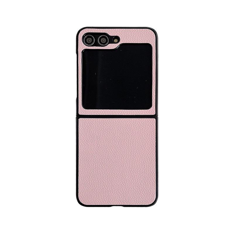 Suitable for Samsung ZFlip5 Folding Screen Protective Case, Lychee Pattern Solid Color Sticker Zflip3/4 Mobile Phone Case