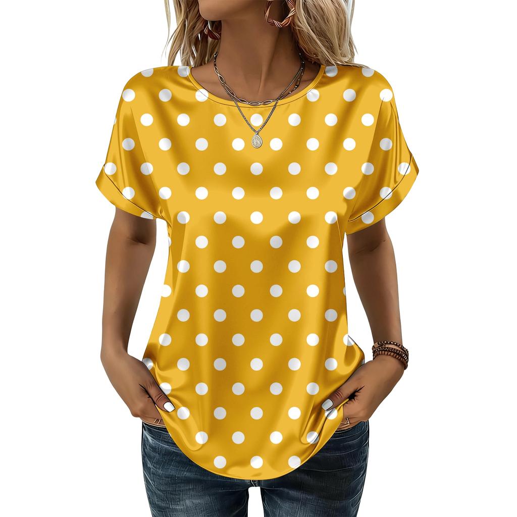 Modisches Lässiges Vintage Bedrucktes Top für Damen Modische Lässige Gepunktete Bluse für Damen