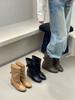 Inner Heightening Medium Boots Women's Autumn and Winter New Round Head Sleeve Splicing Bow Wide Tube Fashion Boots