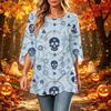Women's Halloween Printed Casual Loose Fit Neck Three-Quarter Sleeve Top for Fall