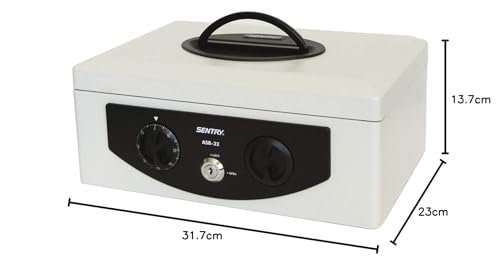 SENTRY ASB-32 Portable Safe, Small Cash Box, Storage Box with Key, B5 Size, Dial and Key Lock, Coin Case, One-Touch Open, Light Gray