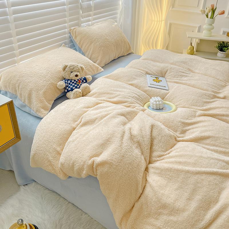 Milk Velvet Four Piece Set Ins Wind Winter Thickened Coral Velvet Bedspread Quilt Cover Flannel Bedding