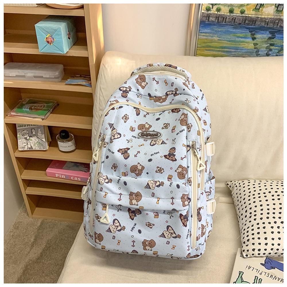 Junior High School Student Backpack Light Bear Print Elementary School Student Large-capacity School Bag Girl Cute Backpack Japanese Ins