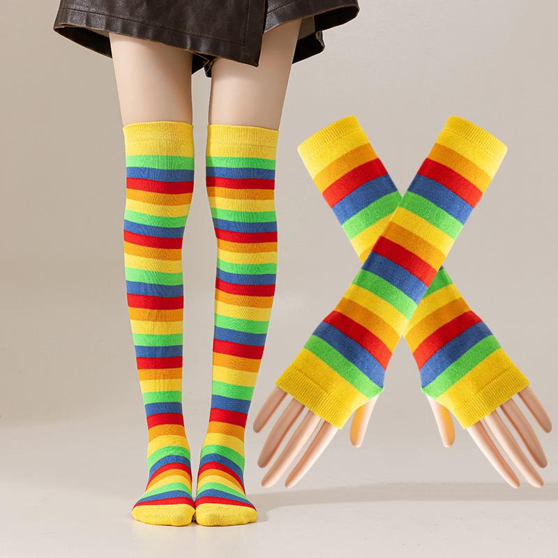 1 Set Regenboog Over de Knie Sokken & Handschoenen, Cosplay Beenwarmers Armwarmers Mode Feest Accessoires