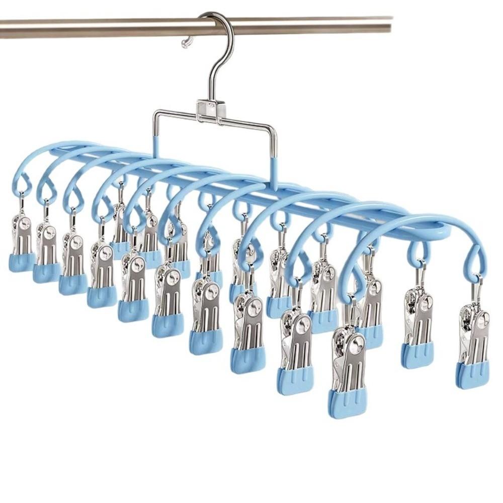 Stainless Steel Clothes Drying Hanger 20 Clips Anti-slip Windproof Clothing Rack Rustproof Underwear Socks Holder