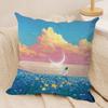 Anime Scenery Design Cushion Cover Silky Short Plush Invisible Zipper Dustproof Sofa Pillow Case for Home Decor