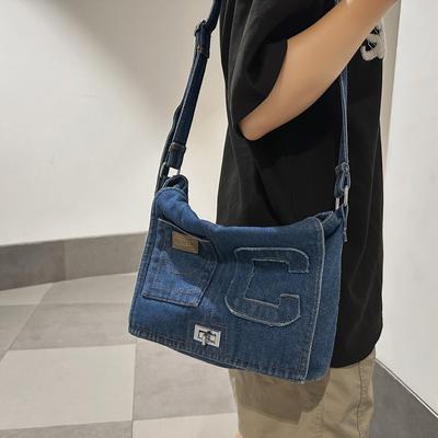 Denim Bag Women's Letters Shoulder Bag Large Capacity Crossbody Tote Bag