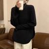Women's Turtleneck Split Knitted Top Spring Korean Style Fashionable Loose Designed Long Sleeve Upper Garment