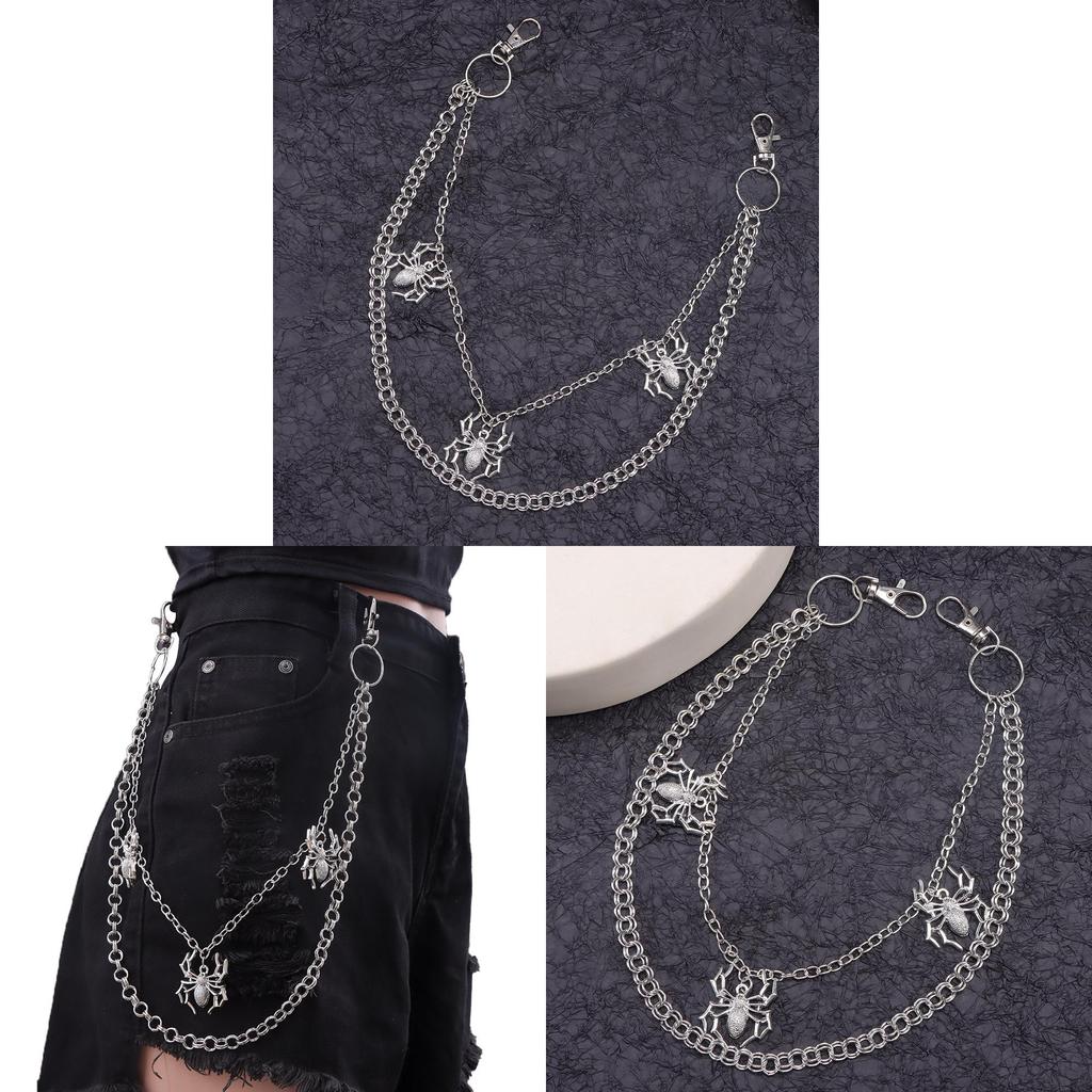 Punk Metal Double Ring Waist Chain With Lobster Clasp For Men And Women