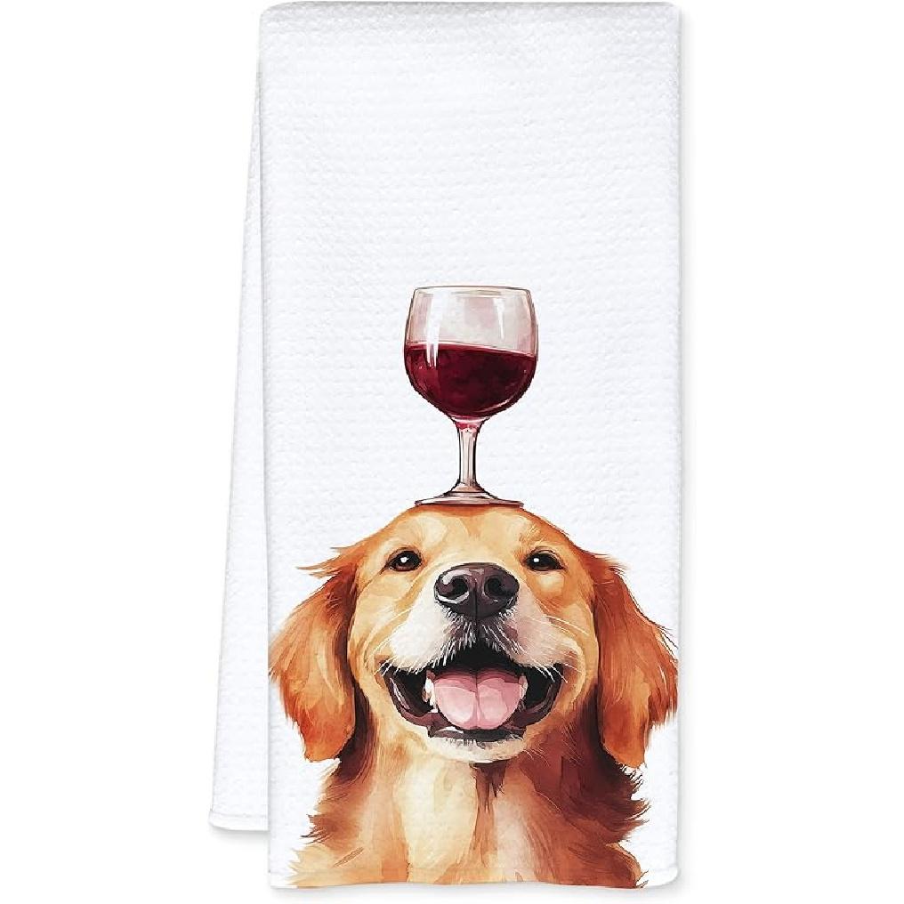 Funny Shih Tzu Wine Kitchen Towels, Shih Tzu Gifts for Women Men Dish Tea Towels, Dog Lovers Gifts Decorative Hand Towel for Bar Cart, 16x24 Inch Wineing Goldens