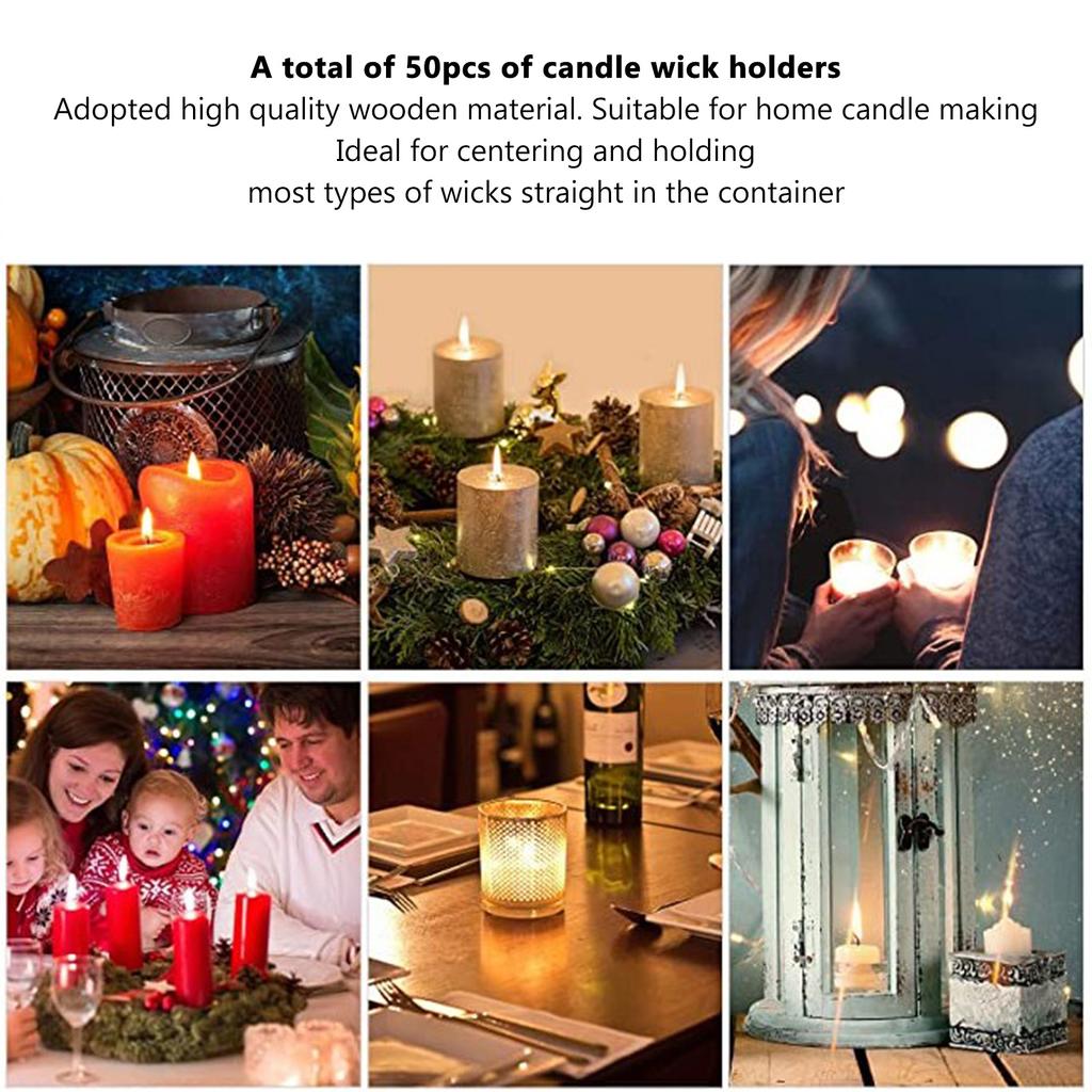 50 Stück Kerzendocht-Halter 3 Löcher Holz Kerzendocht-Aufkleber Kerzenherstellung Docht-Clips Zentrierwerkzeuge