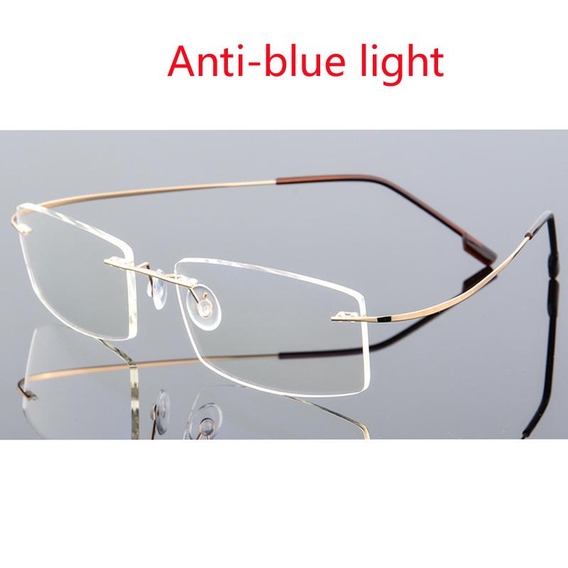 Anti Blue Light Customize Prescription Frameless Coating Myopia Eyeglasses Computer Eyeglasses 0 -0.5 -1 -1.5 -2 -2.5 -3 -4 -5 -6